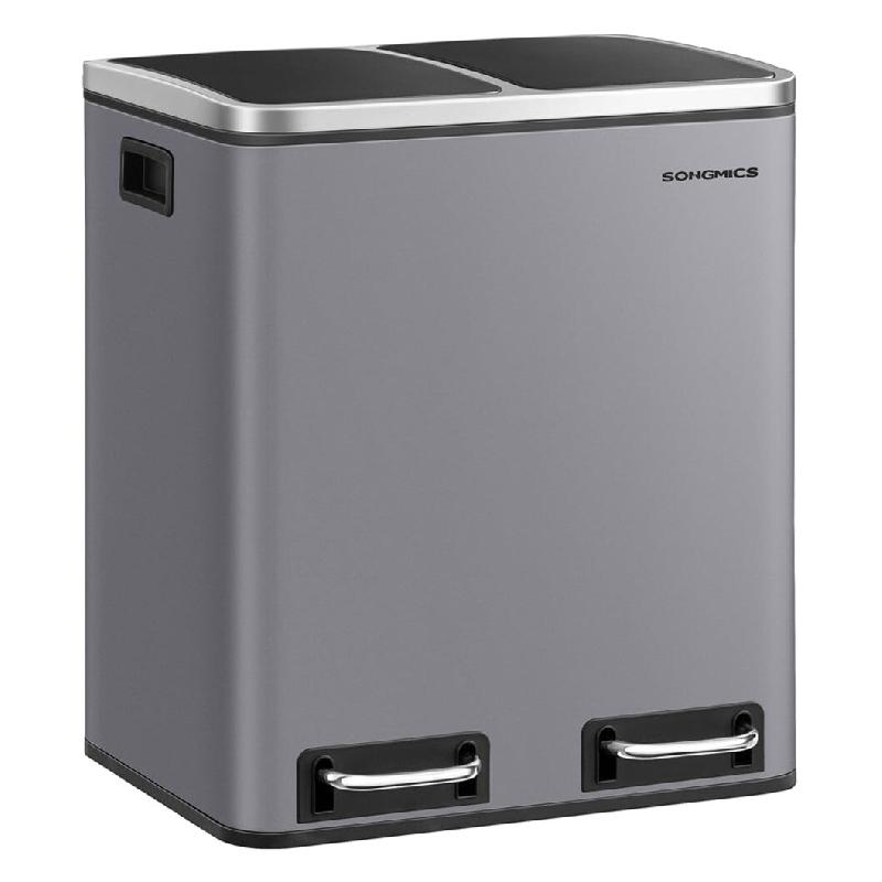 Helloshop26 - Poubelle en métal 30 litres poubelle à double compartiment 2 x 15 litres avec seaux intérieurs et poignées fermeture 12_0007274 - m�_0