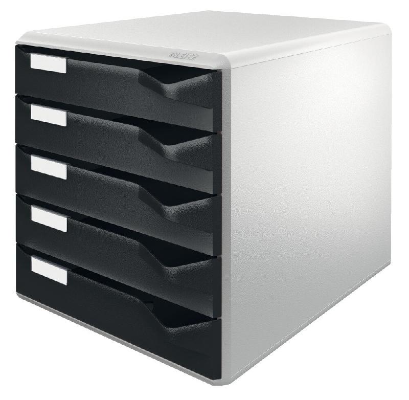 LEITZ Bloc de classement 5 tiroirs, en polystyrène choc, coloris gris clair/noir - noir 52800095_0