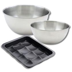 Lot avec 1 Moule 12 mini pains 36 x 27 cm, 1 spatule Zenker et 2 bols à mixer en inox Fackelmann - noir métal 3176239936353_0