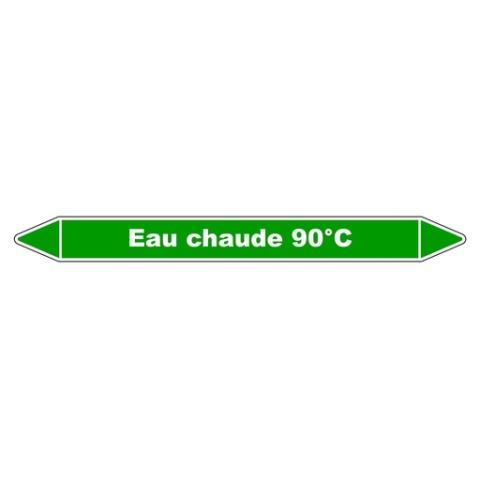 LOT DE 5 - MARQUEUR TUYAUTERIE - EAU CHAUDE 90°C - VINYLE LAMINÉ - NFX 08-105 450 X 52 MM