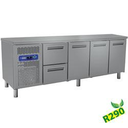 Pack table travail inox frigorifique gaz r290 : 4 portes avec 2 tiroirs profondeur 700 groupe a gauche profi line 2250x700xh880/900 - MR4/R2_MC1/2-TP_0