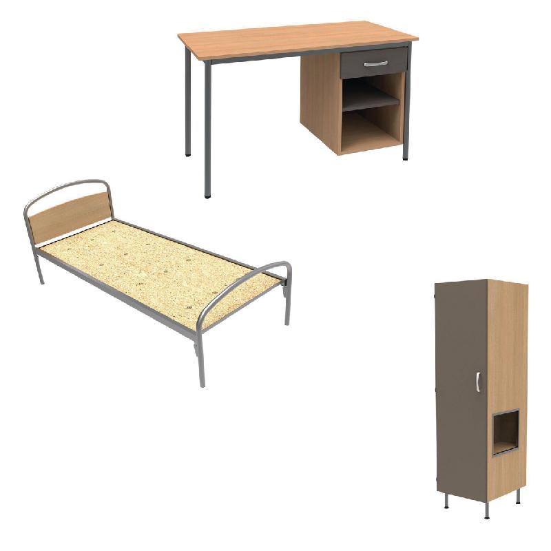 PACK THÉLIA LIT 90X190 SOMMIER AGGLO ARMOIRE NICHE D+BUREAU CHÊNE CLAIR TAUPE - MANUTAN COLLECTIVITÉS