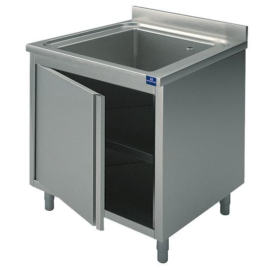 Plonge sur armoire inox 1 bac avec porte battante - 800x600 mm - PSLA1806_0