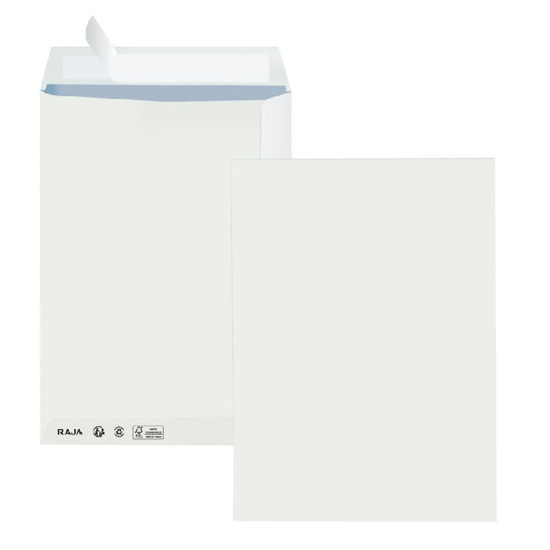 POCHETTE ADMINISTRATIVE RECYCLEE BLANCHE RAJA - 229 X 324 MM - SANS FENETRE - FERMETURE AUTO-ADHESIVE - PAPIER 90 G