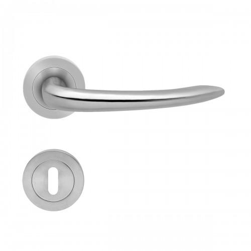 POIGNÉES DE PORTE SUR ROSACES RONDES SÉRIE ER19 JERSEY - INOX SATINÉ -CLÉ L KARCHER DESIGN