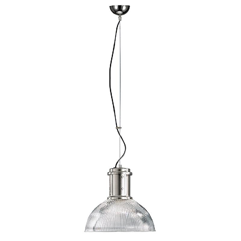 ROSSINI ILLUMINAZIONE Lampe À Suspension Bek En Verre Transparent Nervuré Avec Structure En Métal Nickelé, Raccordement E27, Ip20, 75W - Groupe Ro_0