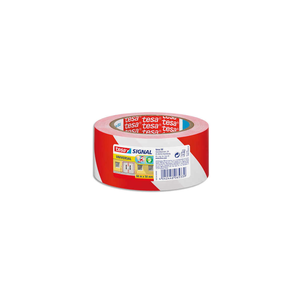 RUBAN ADHESIF TESA SIGNAL UNIVERSAL -  POLYPROPYLENE - POUR MARQUAGE - 52 MICRONS - ROUGE ET BLANC - 66 M X 50 MM