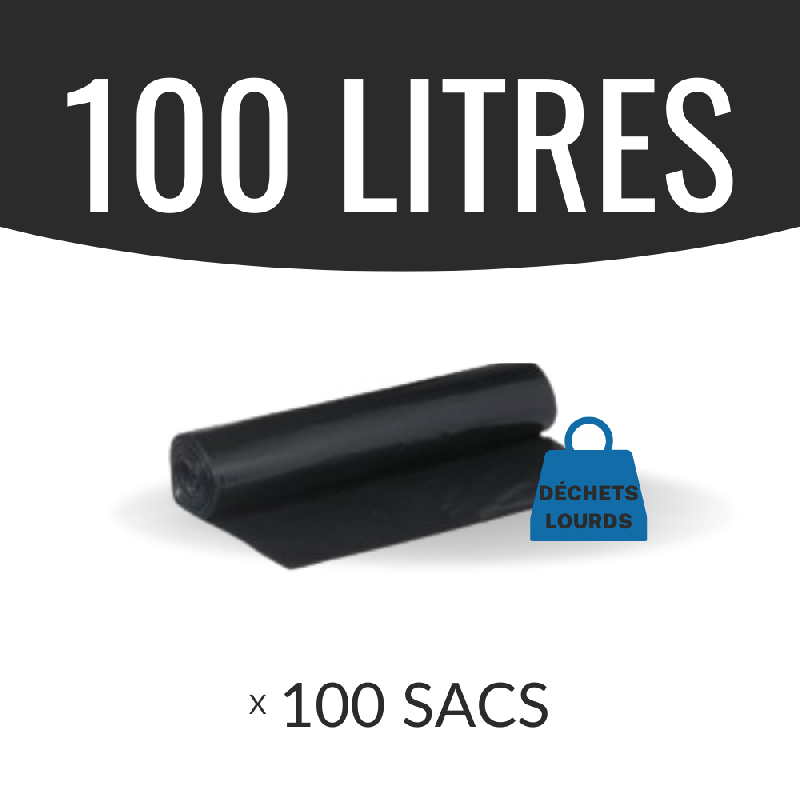 Sac poubelle noir - 130L - lot de 100 sacs - PEBD ultra résistant avec lien de fermeture_0
