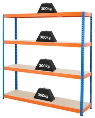 SOLIDE RAYONNAGE D’ATELIER – CHARGE MAX. PAR ÉTAGÈRE : 300 KG – H X L X P 1 800 MM X 1 800 MM X 450 MM