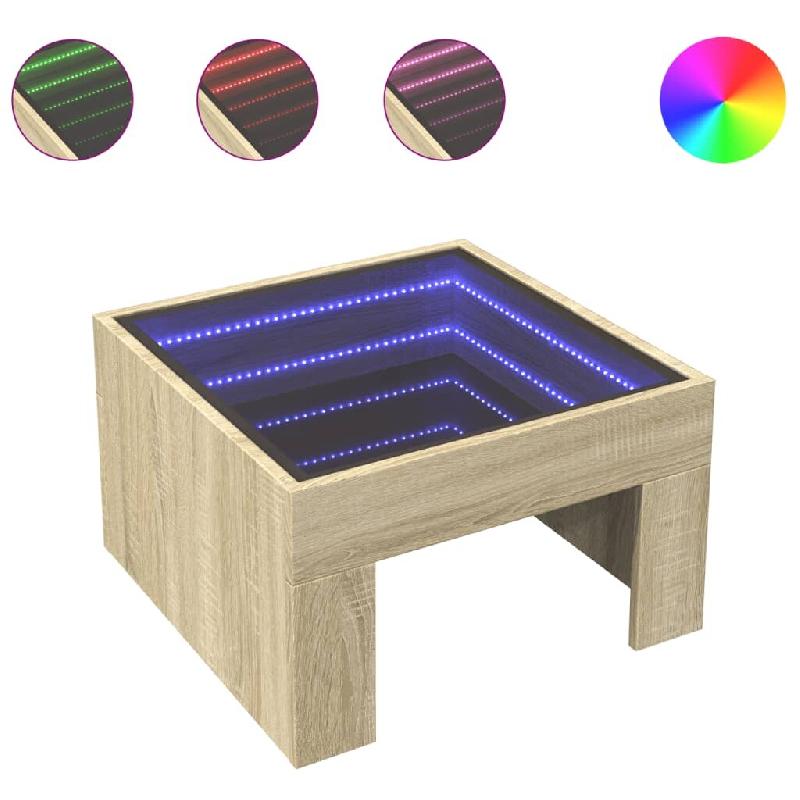 VidaXL Table basse avec LED infini chêne sonoma 50x50x30 cm Modèle Lumière Royale - 847604_0