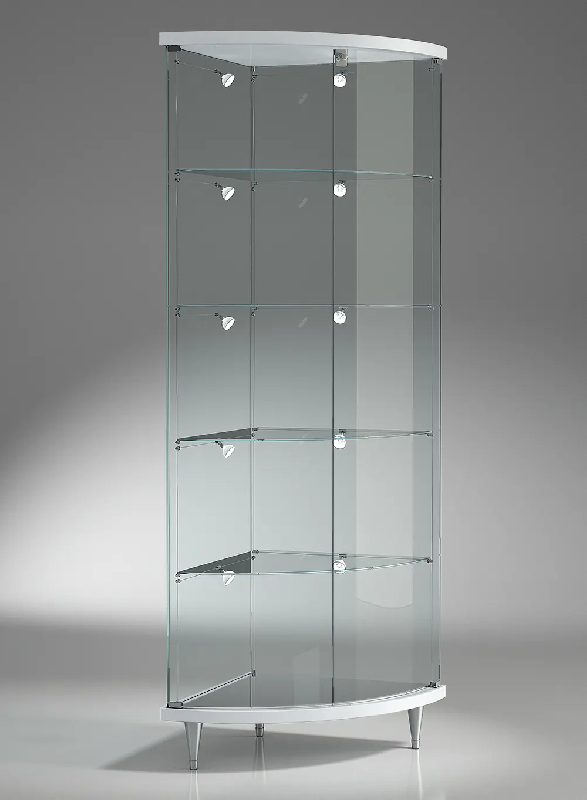 Vitrine d'angle galbée cylindrique 203/ANVA - blanc poli - avec éclairage LED et 4 tablettes réglables_0