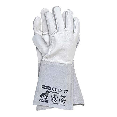 REIS RSPL2XLUX INDIANEX - Lot de 12 gants de protection en cuir de vachette blanc/gris clair - 35 cm, résistants à la déchirure et à l'abrasion_0