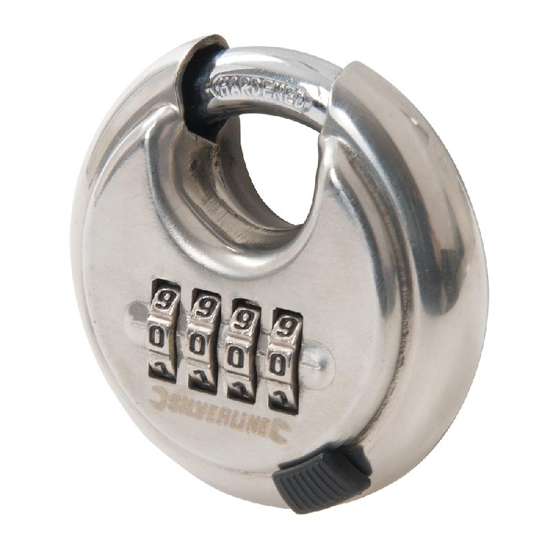 Cadenas à code 4 chiffres en acier inoxydable 70 mm - Silverline 926157 - Robuste et anticorrosion_0