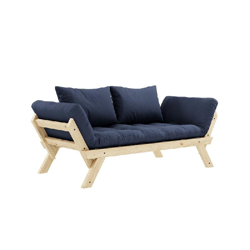 BANQUETTE MÉRIDIENNE FUTON BEBOP PIN NATUREL COLORIS BLEU MARINE COUCHAGE 75*200 CM._0