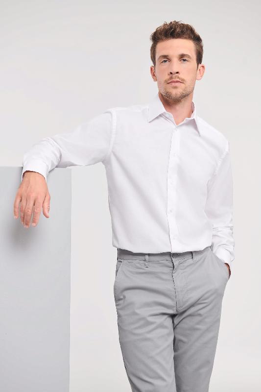 Chemise homme Oxford manches longues - Réf: RU922M - 70% coton / 30% polyester - Coupe cintrée - Marque Russell_0