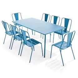 Oviala Business Ensemble table de terrasse et 8 chaises bistrot en acier bleu pacific - Oviala - bleu acier 109522_0