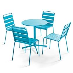 Oviala Business Ensemble table de terrasse ronde et 4 chaises bleu - Oviala - bleu acier 107896_0