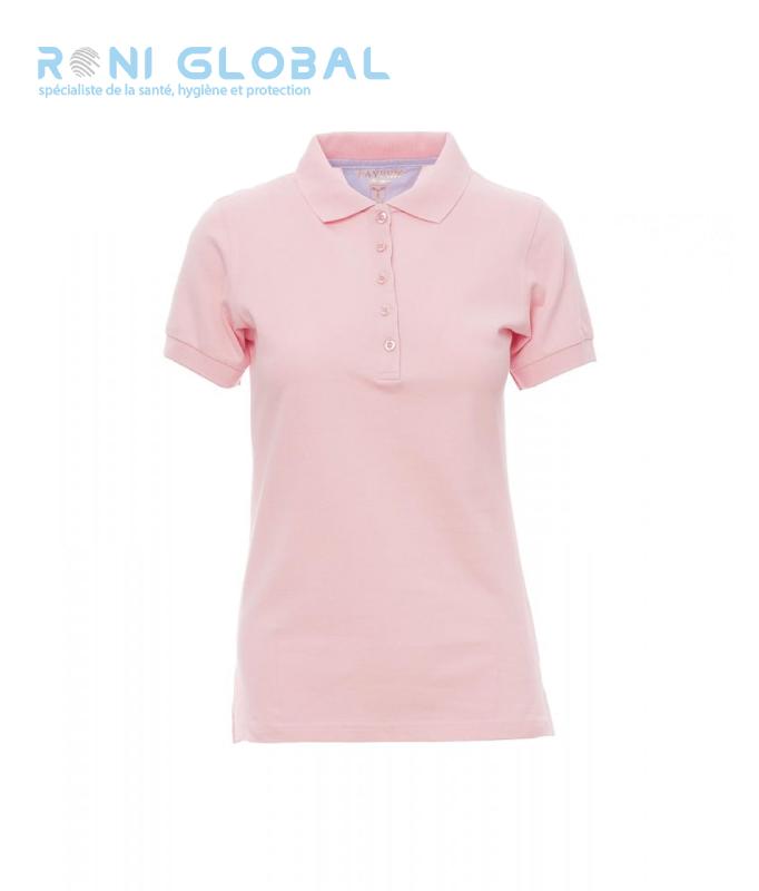 Polo de travail femme manches courtes en coton - Glamour Payper - cintré avec col en bord côtes et boutons perlés_0
