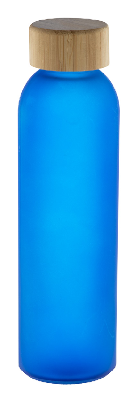 Gourde en verre givré - bouchon en bambou - 500 ml - couleur bleue_0