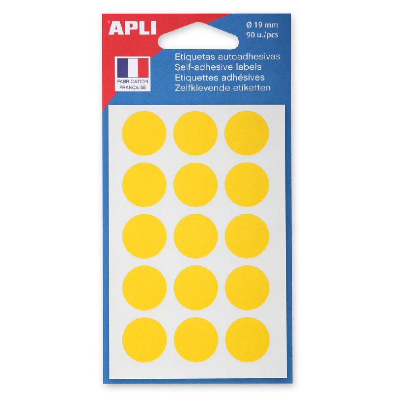 PASTILLES ADHESIVES DE COULEUR AGIPA - Ø 19 MM - COLORIS JAUNE - POCHETTE DE 90