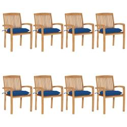 VidaXL Chaises De Jardin Empilables Avec Coussins Lot De 8 Teck Solide - bleu 3073289_0