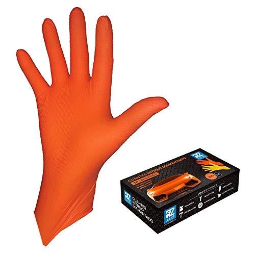 AUTOTECNIK - Gants en nitrile diamantés, sans latex, réutilisables, orange - Norme EN374, certifiés usage alimentaire_0