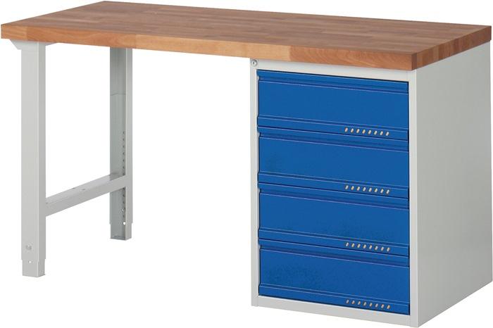 Établi série BK 650 l.1500xP700xH840 mm hêtre massif gris clair, RAL 7035 bleu gent.,RAL 5010 4 tiroirs PROMAT_0