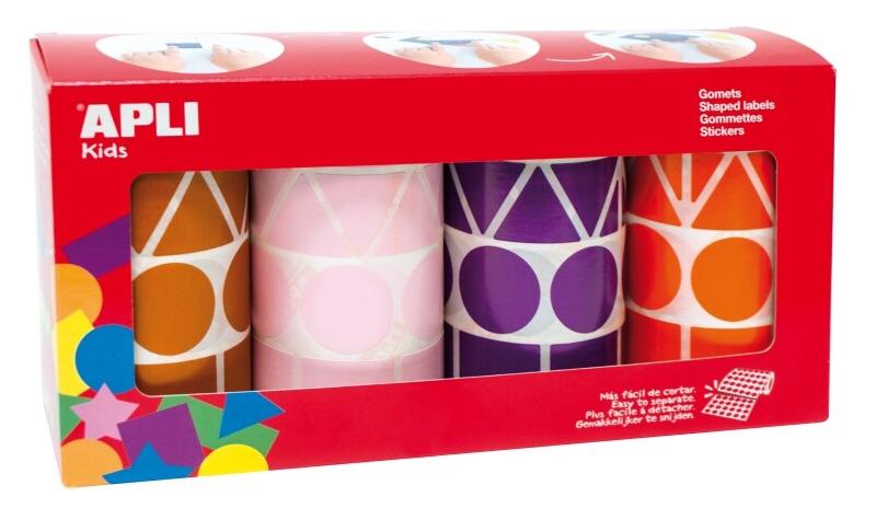 Apli Pack de 3 x 1180 / 1 x 1888 gommettes géométriques, diam. 27 mm, en rouleau, coloris assortis - 8410782119135_0