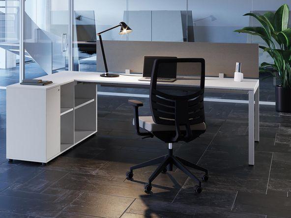 Bureau d'angle Pop Easy - Armoire avec porte et tiroirs à serrure - H74 - Dimensions: 120/140/160/180 x 80 cm_0