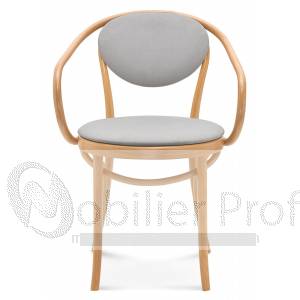 Chaise de restaurant en bois avec accoudoir - assise et dossier rembourrés - revêtement simili cuir ou tissu au choix - modèle B-9-1_0