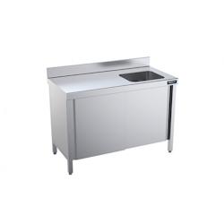 Distform Table de chef Inox avec portes coulissantes et bac à droite Gamme 600 Acier inoxydable22000x600 1400x600xmm - 641094097646_0