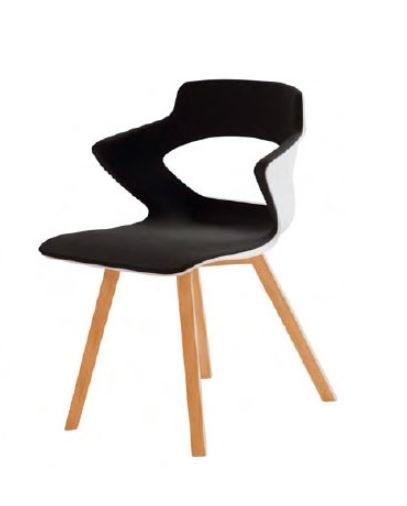Fauteuil YUMI 4 Pieds Bois - Structure hêtre laqué - Revêtement tissu Bondaï Noir - Référence 8090 SR B_0