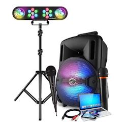 Karaoké Enfant - Enceinte Sono Portable 400W LED RVB USB/SD/Bluetooth avec 2 Microphones et Pack Jeux de Lumières - 3666630002189_0