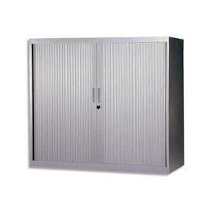 MT International - Armoire basse métal monobloc avec rideaux silver 2 tablettes - Dimensions 120x105x43cm_0