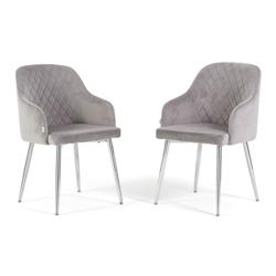 RATTATAN Lot de 2 chaises en velours d’intérieur, dossier haut, pieds en métal, idéales pour cuisine, salle à manger, restaurant – Gris clair/_0