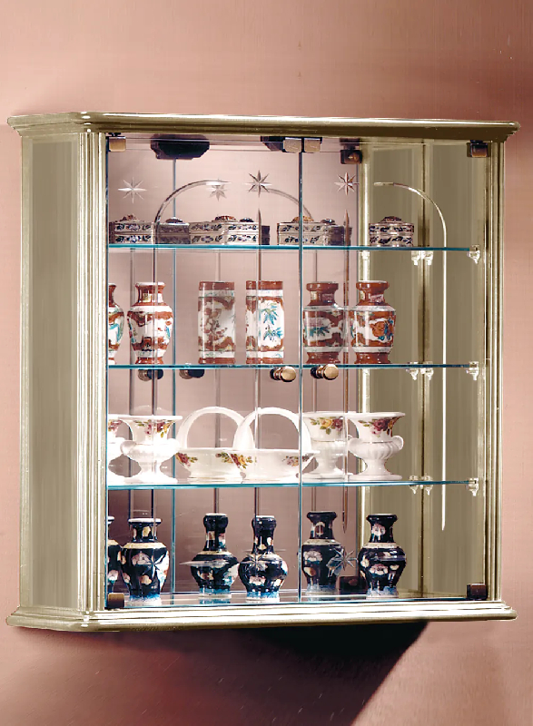 Vitrine bois à accrocher dv100va - laqué crème cérusé_0