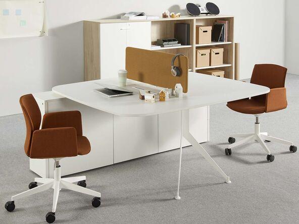 Bureau bench 2 personnes Usoa avec caisson de rangement, panneau de séparation et passage de câbles_0