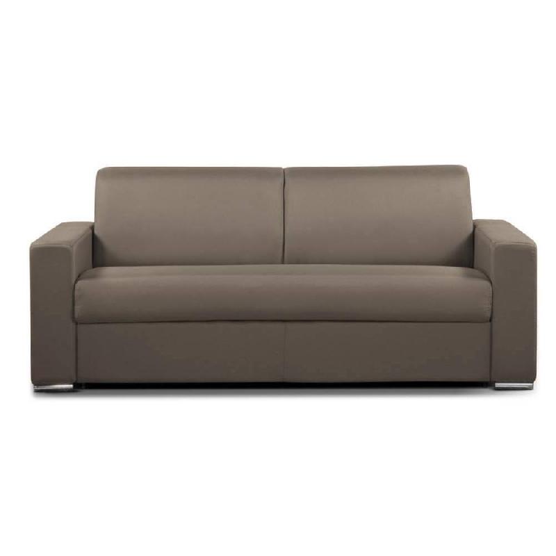 CANAPÉ CONVERTIBLE 2-3 PLACES SELECT MATELAS 16CM SOMMIER LATTES 120CM CUIR VACHETTE TAUPE CLAIR_0