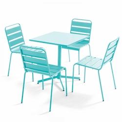 Oviala Business Ensemble table carré et 4 chaises en métal turquoise - Oviala - bleu acier 109191_0