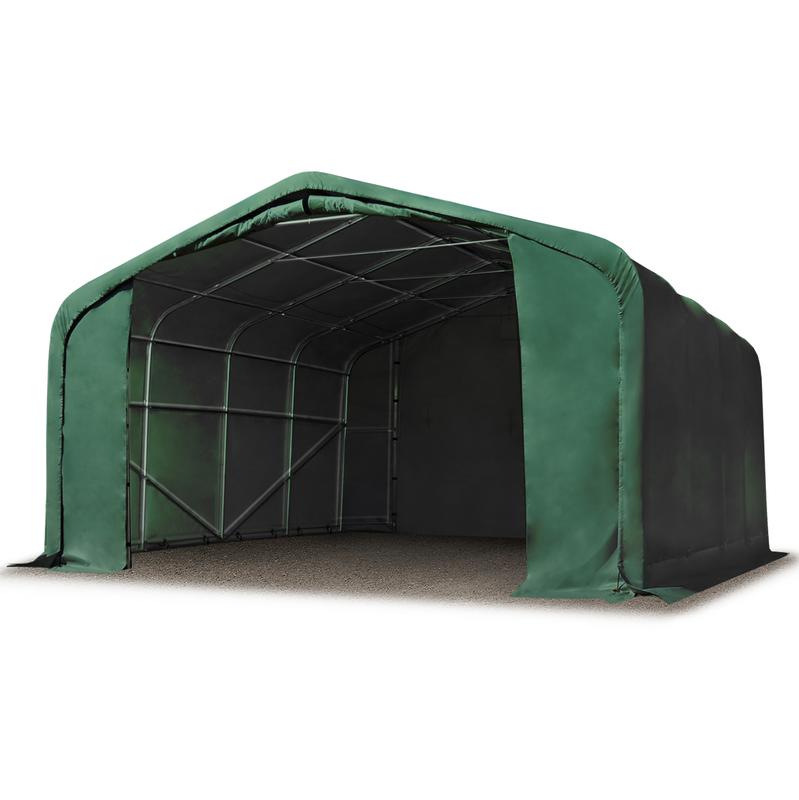 HANGAR TENTE DE STOCKAGE 6 X 6 M / AVEC STATIQUE TENTE D'ÉLEVAGE PRIMETEX PVC 2300 N VERT FONCE 100% IMPERMÉABLE (TYPE DE SOL : TERRE) - VERT