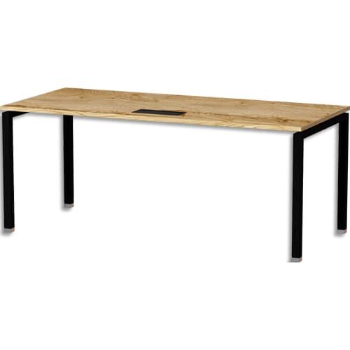 Bureau droit MT International - L180 x P67 cm - Plateau chêne brut et pieds en U noirs_0