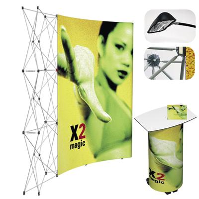 Stand parapluie classique - structure aluminium droite ou courbe - impression HD avec plastification - éclairage par spots_0