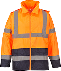 Veste de pluie haute visibilité bicolore orange marine H443 - coutures thermosoudées, bandes réfléchissantes, capuche détachable_0