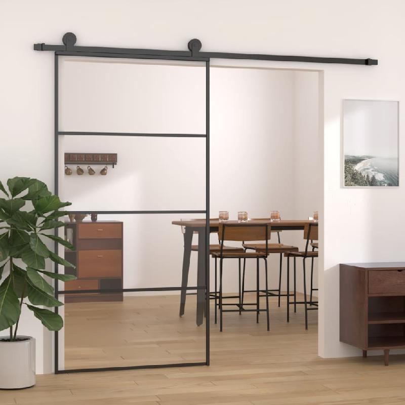 Vidaxl porte coulissante aluminium et verre esg 102,5x205 cm noir 149481_0