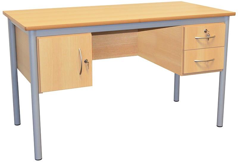 Bureau d'école - Professeur 160 cm avec 1 caisson et 2 tiroirs - Structure en acier et plateau mélaminé_0