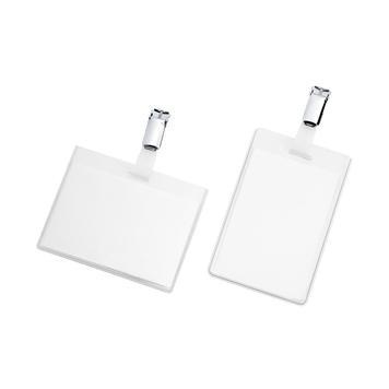 Badge portrait - insert échangeable 60x90 mm - clip métallique argent - translucide - lot de 50_0