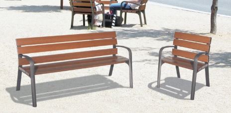 Banc public Modo 180 cm en bois exotique - 6 lames avec traitement protecteur fongicide, insecticide et hydrofuge_0
