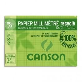 CANSON POCHETTE DE 10 FEUILLES DE PAPIER MILLIMÉTRÉ RECYCLÉ - FORMAT 21X29,7CM - 80G