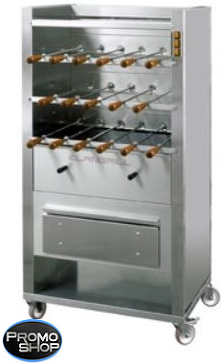 Churrasco à charbon de bois sur roulettes - 17 ou 35 broches - modèle professionnel en acier inox avec motoréducteurs et éclairage intérieur_0