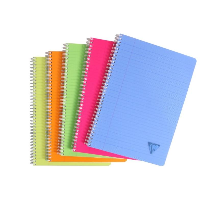 Clairefontaine Lot de 10 Cahier Linicolor Fresh A4, 100p./50 feuilles 90 g/m² reliure intégrale, couv. Polypro assortis, ligné + marge - 3329683281450_0
